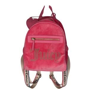 Juicy Couture Pink Velour Rhinestone Logo Backpack with Juicy heart lego charm